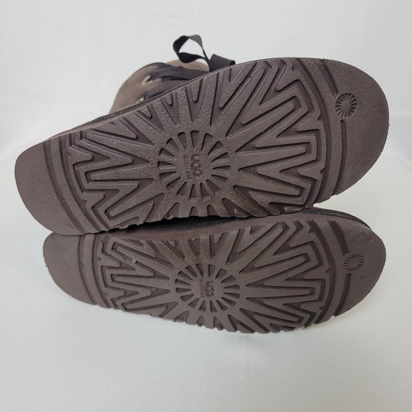 UGG Australia Brown Ribbon Lace Up Sheepskin Wool Boots Womens Size W7 - Picture 6 of 7